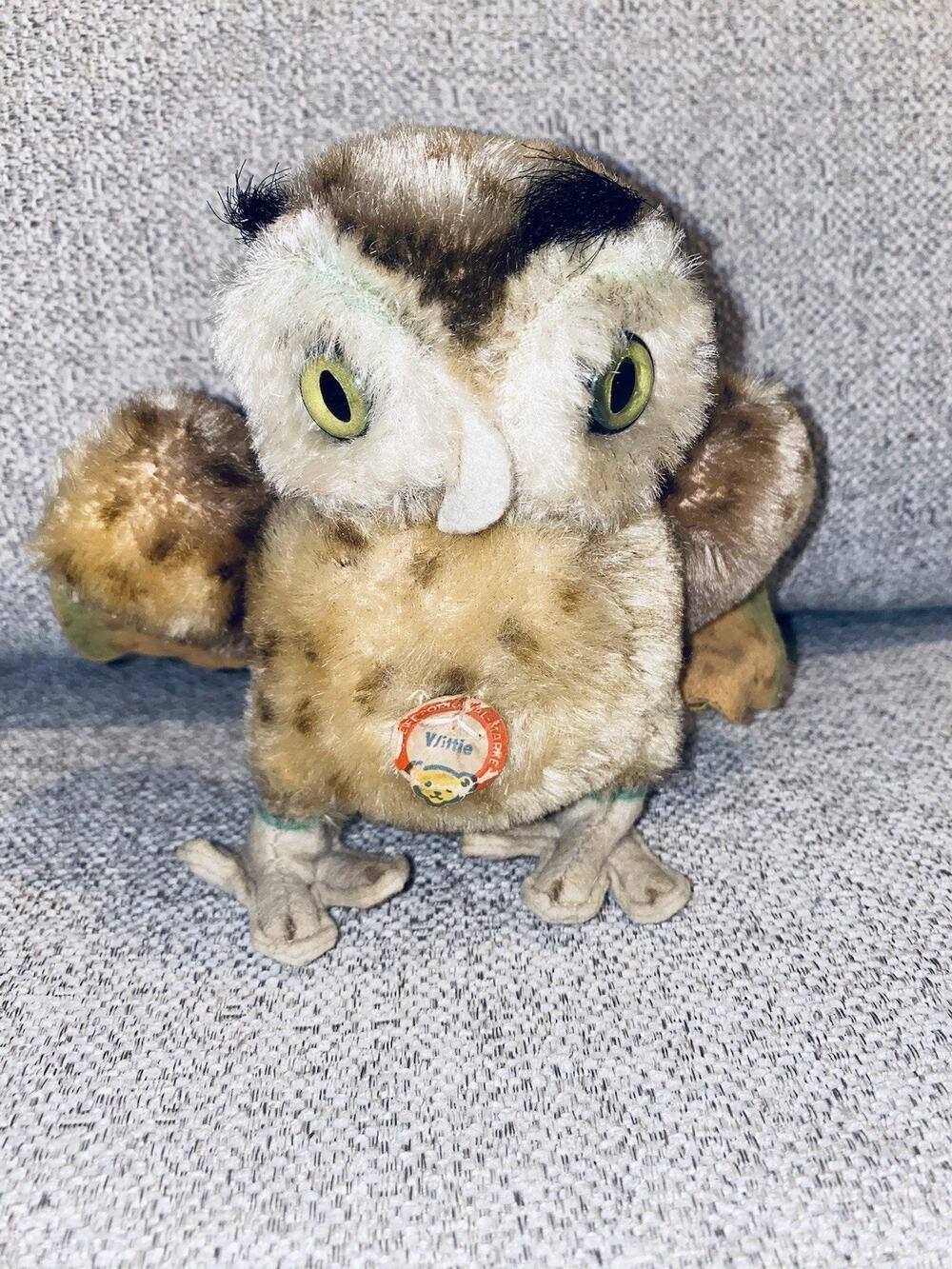 Wittie Owl Steiff Stuffed Animal Plush Toy Chest Vintage Made In Germany Mohair
